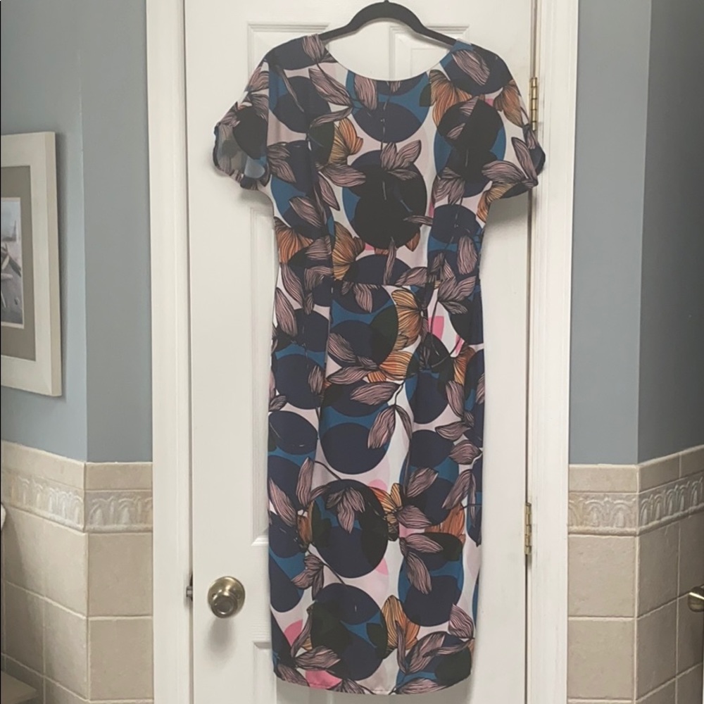 ASOS Abstract Teal/Orange/Pink Leaf Tea Dress